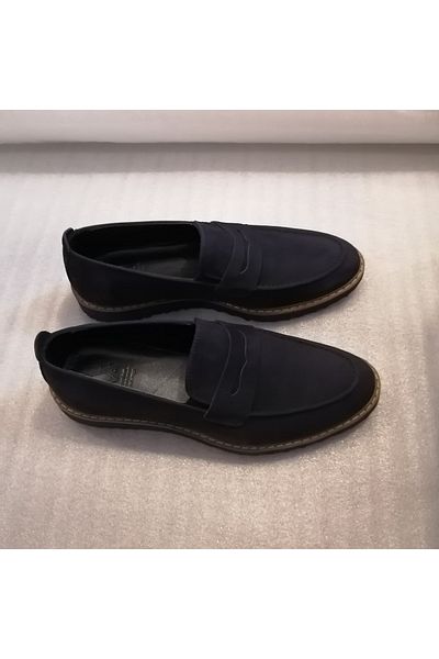 19V69 ITALIA Men's Genuine Nubuck Navy Blue Banded Eva Light Sole Loafers with Elastic Sides