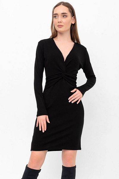 Laranor Black Knotted V-Neck Knitwear Dress on the Waist