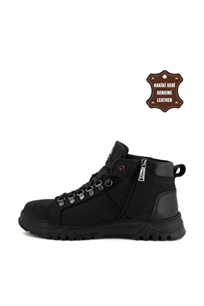 Bulldozer 230005   Μαύρες χειμερινές μπότες Nubuck 100% γνήσιο δέρμα