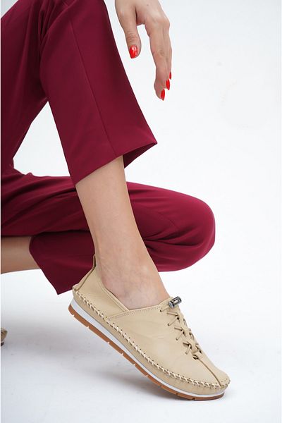 Deripabuc Genuine Leather New Beige Women's Leather Ballerinas Dp16-0051