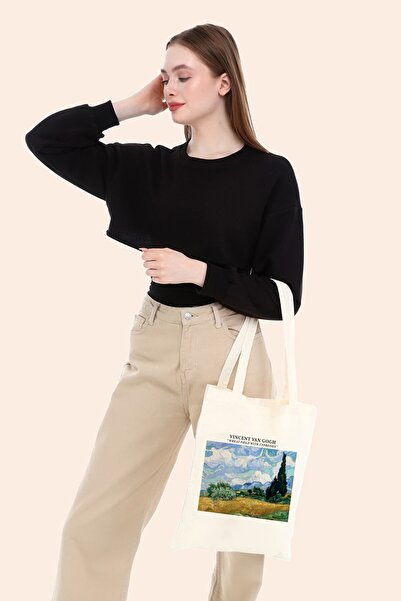 BAGAND Wheat Field with Cypresses Vincent Van Gogh Raw Cloth Bag