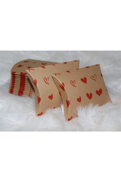 anka design Gift Japanese Pillow Kraft Red Heart Box 7,2x7,4x1,8cm 15pcs