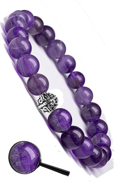 Tesbih Atölyesi Certified Real Amethyst Stone Bracelet - With Silver Device