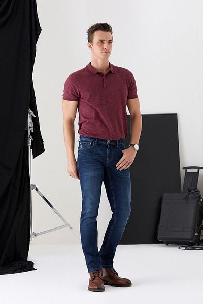 Pantamo Jeans Тъмно тонирани, изтъркани сини, мъжки тесни прави дънки