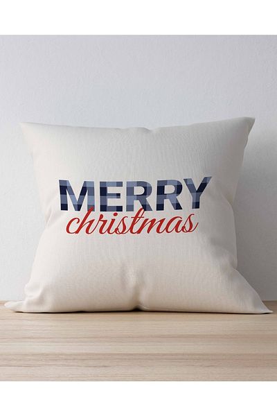 Pilloveland Navy Blue Merry Christmas Patterned Patterned Double Sided Printed Throw Pillow Cover New Year Christmas