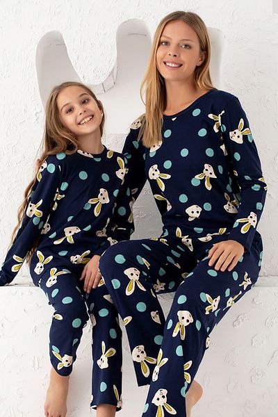 Siyah İnci Navy Blue Cotton Pajama Set