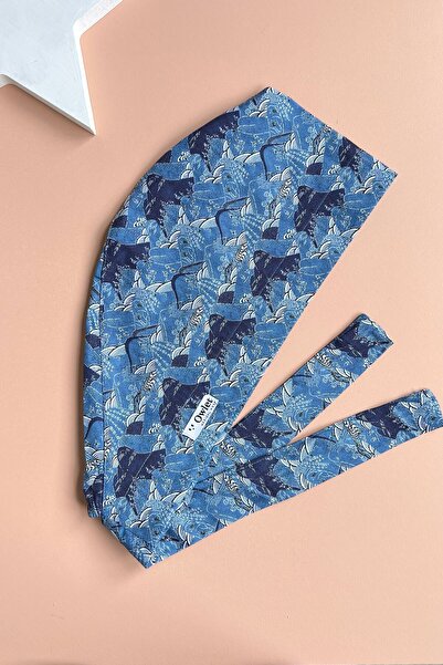 Owlet Medikal Dağ Desenli Mavi Cerrahi Tesettür Bone