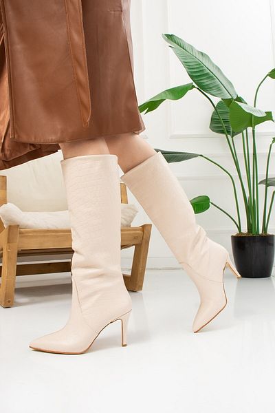 İmerShoes Cizme zilnice pentru femei cu vârf ascuțit, talpă anti-alunecare, cu toc înalt, căptușite cu lână, fără fermoar 229