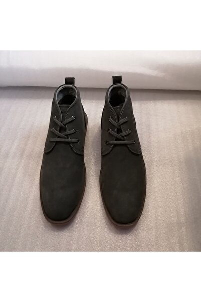 Pedro Camıno Erkek Hakiki Süet Koyu Gri Renkli Kauçuk Tabanlı Kaymaz Bağcıklı Yarım Bot