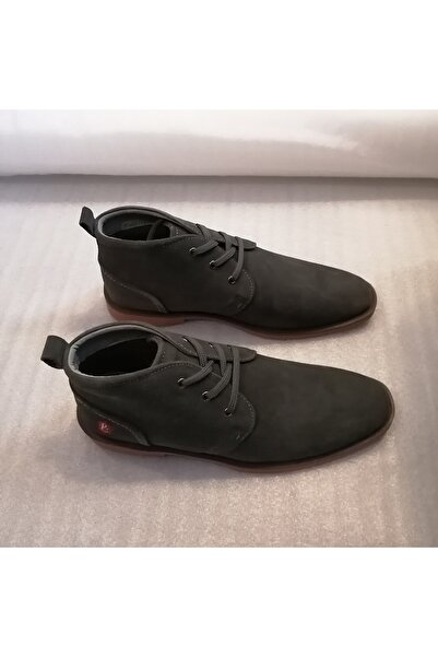 Pedro Camıno Erkek Hakiki Süet Koyu Gri Renkli Kauçuk Tabanlı Kaymaz Bağcıklı Yarım Bot