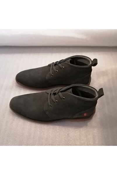 Pedro Camıno Erkek Hakiki Süet Koyu Gri Renkli Kauçuk Tabanlı Kaymaz Bağcıklı Yarım Bot