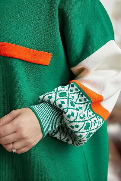 InStyle Aren Sleeve Ethnic Pattern Knitwear Sweater - Green