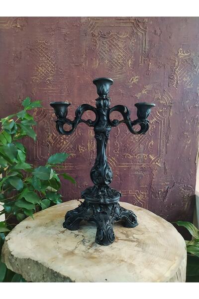 AlinSanatHeykel Dekoratif Siyah Şamdan - Polyester