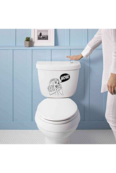 Asilmeydan Wow Yazılı Şaşıran Kadın Silüeti Wc Dekoratif Duvar Sticker, Çıkar...