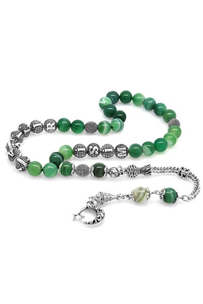 Dazerling Non-Tarnish Metal Tasseled Globe Cut Name Written Green-white Agate...