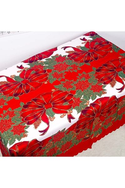 QUEEN AKSESUAR New Year's Special Luxury Tableware Presentation Care Free Stain Resistant Tablecloth with Bow Flower Pattern