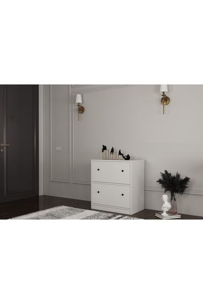 Nettrends Düşer Iki Kapaklı Raflı Beyaz Ayakkabılık Çıtasız Ayk-1052-ç