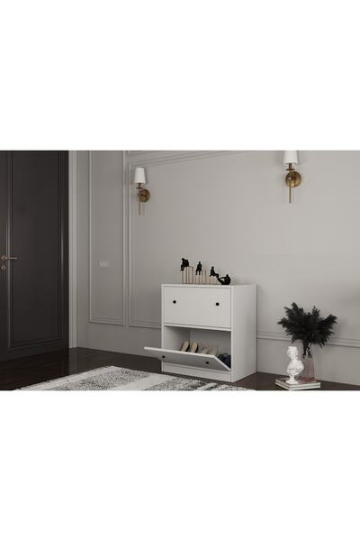 Nettrends Düşer Iki Kapaklı Raflı Beyaz Ayakkabılık Çıtasız Ayk-1052-ç