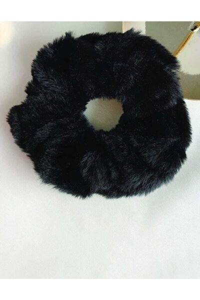elvin aksesuar Siyah Peluş Simit Toka Lüx Ithal Tavşan Tüyü - Peluş Toka