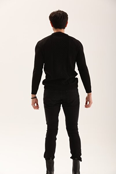 THIMOON Men's Black Crew Neck Hair Knit Sweater