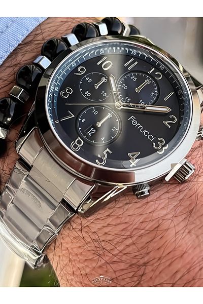 Ferrucci Brand 2 Year Warranty, Steel Strap Silver Color, Men's Wristwatch with Numbers