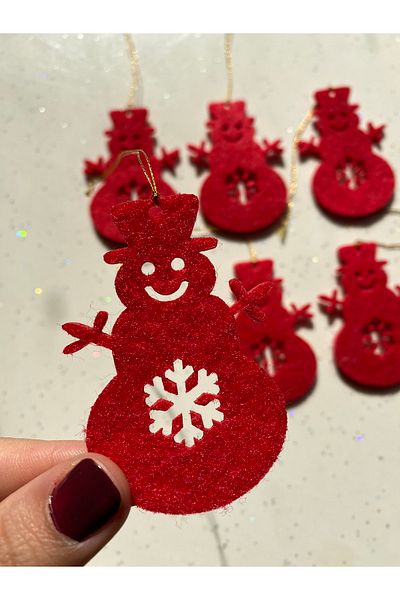 Mini Tasarım Atölyem Red Snowman Christmas Tree Ornament Set