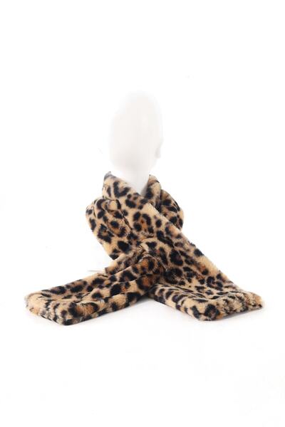 Kapin Leopar Suni Kürk Peluş Kaşkol Boyunluk Atkı