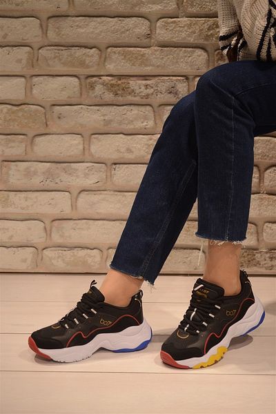 Isy Women's Black-red Thick Sole Sports Sneaker Shoes