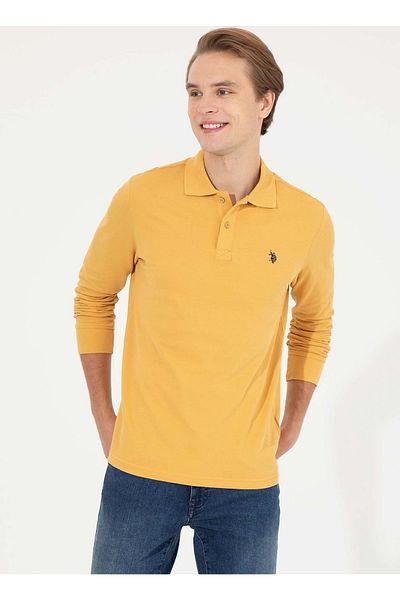 U.S. Polo Assn. Hanorac galben pentru bărbați cu gât polo Gtp01sk022