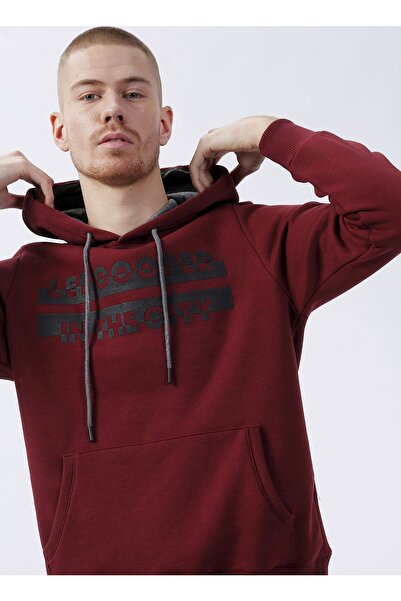 Lee Cooper سويت شيرت رجالي برقبة بغطاء للرأس بلون البرقوق 231 Lcm241020 تيس م...