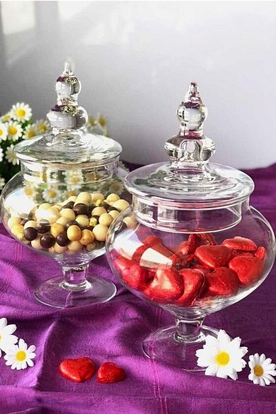 PİNK DESİGN وعاء بسكويت زجاجي بغطاء دراجيليك بأرجل سمينة 29 سم 4 قطع