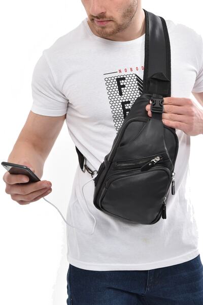 AVCA Unisex Piele de spălat Usb Căști Ieșire Curea încrucișată Talie Umăr Pie...