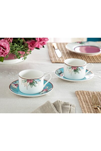 English Home Protea New Bone China 2'li Çay Fincanı Takımı 220 Ml Mavi