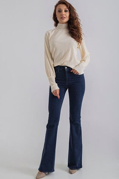 LİMABEL Lora Flare Lycra Colorfast Dark Blue Wide Leg Jean High Waist Denim Trousers (Relaxed Cut)