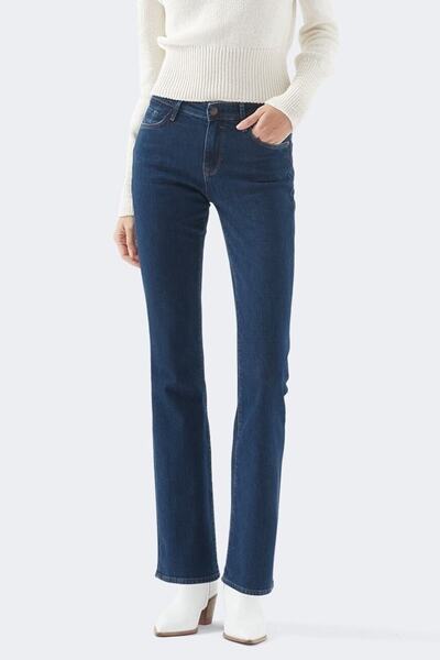 LİMABEL Class Spanish Lycra Colorfast Dark Blue Spanish Wide Leg Jean High Waist Denim Trousers