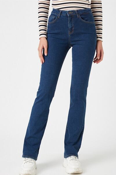 LİMABEL Cazul Spanish Lycra Colorfast Dark Blue Spanish Flare Leg Jean High Waist Denim Trousers