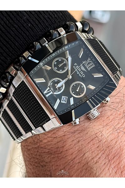 FERRO Steel Mesh Cord VIP Model Silver Color Functions Active Men's Wristwatch Bracelet