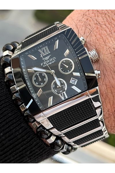 FERRO Steel Mesh Cord VIP Model Silver Color Functions Active Men's Wristwatch Bracelet