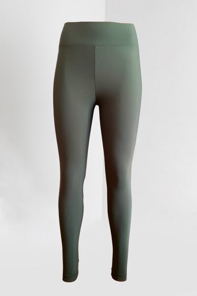 tytbtkcom Lemis - Içi Polarlı Kumaş Düz 7/8 Boy Haki Tayt - 20031