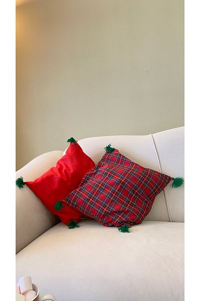 White Alamode Set de 2 perne cu model roșu și carouri 40x40cm