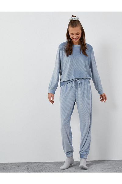 Koton Pyjamahose - Blau - Straight