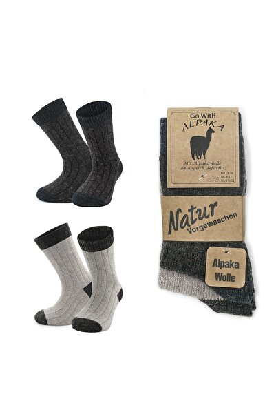 Go With Renkli 4'lü Alpaka Yünlü Yumuşak Yıkamalı Sağlıklı Kışlık Termal Çocuk Çorabı 1096