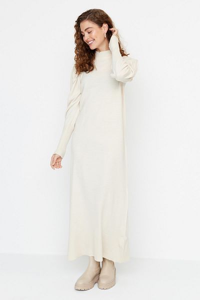Trendyol Modest Stone Crew nyakú vállon összegyűjtött kötöttáru ruha TCTAW23EB00047