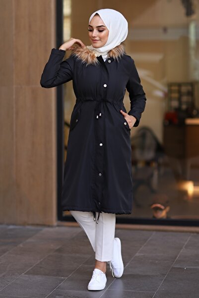 InStyle Kabát Polar 2401 s kožušinou - čierny