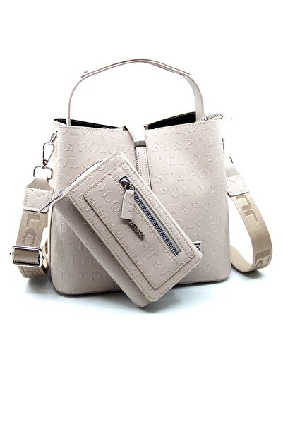 Just Polo Taş Rengi Kilit Detaylı Kadın Kartlık Ve Omuz Çanta Kombini Mds4002...