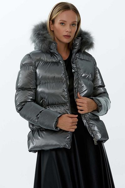 Selen Hooded Furry Pocket and Zippered Front Coat 6019