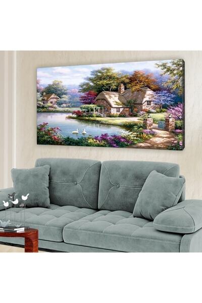 HDART Orman Evleri Gölet Kanvas Tablo 60x120 Cm
