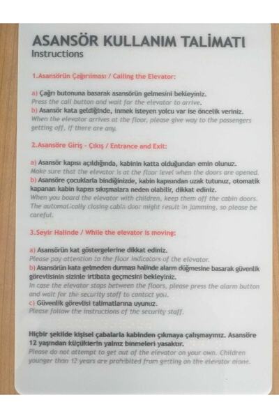 Eyç Braille Baskılı Asansör Kullanım Talimatı