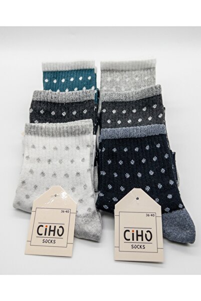 CİHO Чорапи 6 чифта дамски чорапи с полка точки до средата на прасеца, памучни тенис чорапи