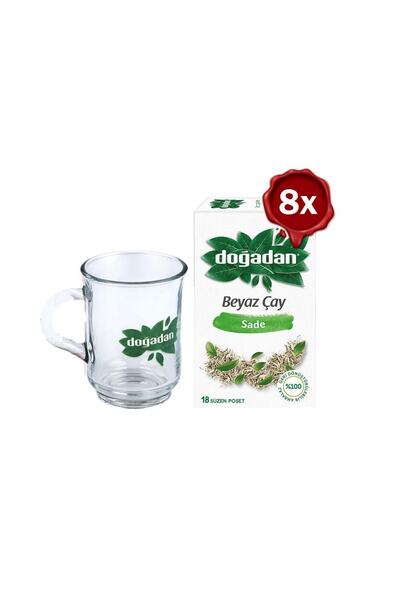 Doğadan شاي أبيض سادة 28 جرام × 8 وكوب زجاجي هدية